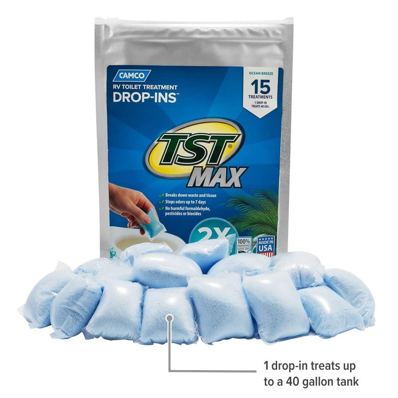 Camco كامكو TST MAX علاج مرحاض RV - التحكم في الروائح غير المرغوب فيها وتفكيك النفايات والأنسجة - آمن لخزانات الصرف الصحي - رائحة نسيم المحيط - 15 حزمة (41614) - Image 4